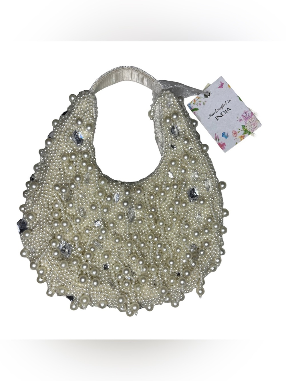 Toile Treasure Beaded White Pearl Handcrafted Purse